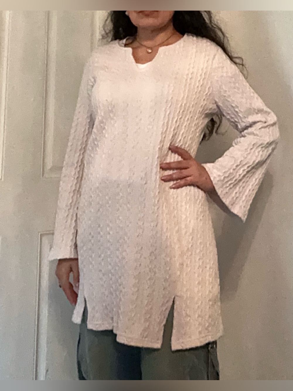 Cream knit sweater/ tunic / dress